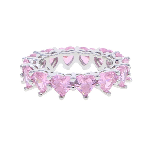 Bague d'éternité avec diamants coeur rose