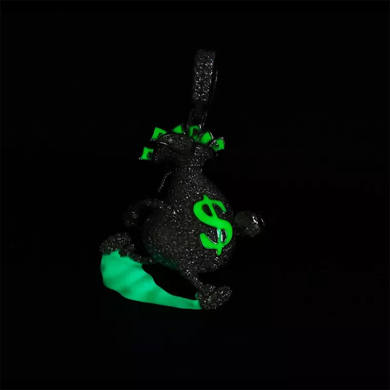 Silver Glow in the dark Moissanite Diamond Running Money Bag