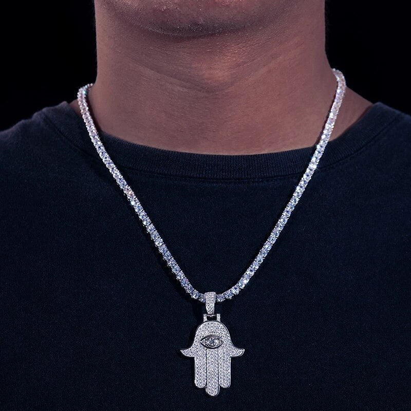 Silver Moissanite Diamond Hamsa Hand