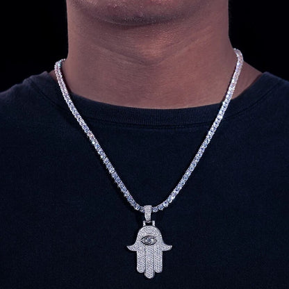 Silver Moissanite Diamond Hamsa Hand