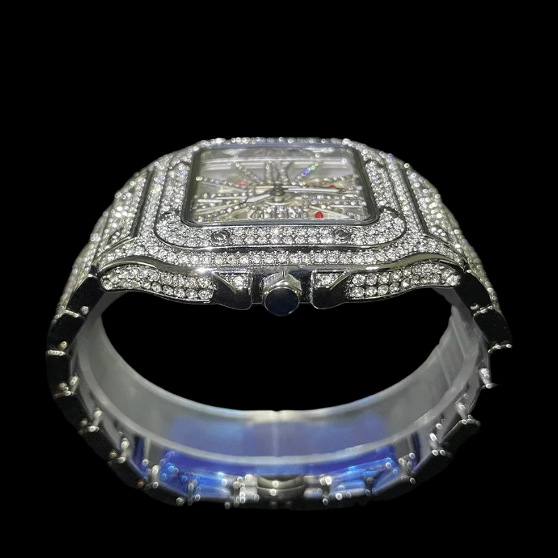 Iced Out King Square Skeleton Horloge