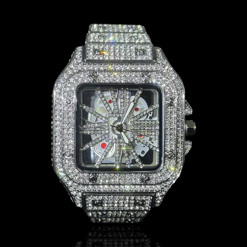 Iced Out King Square Skeleton Horloge