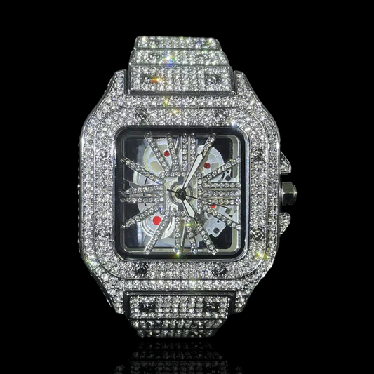 Iced Out King Square Skeleton Watch