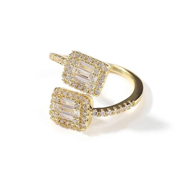Gold Plated Two Sparkling Squares Ring