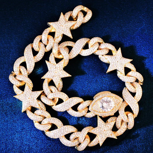 Gold Plated Diamond Star Cuban Necklace