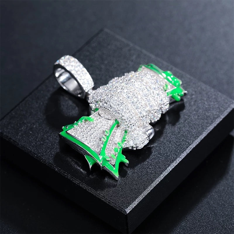 Pendentif main en argent moissanite avec diamants et factures