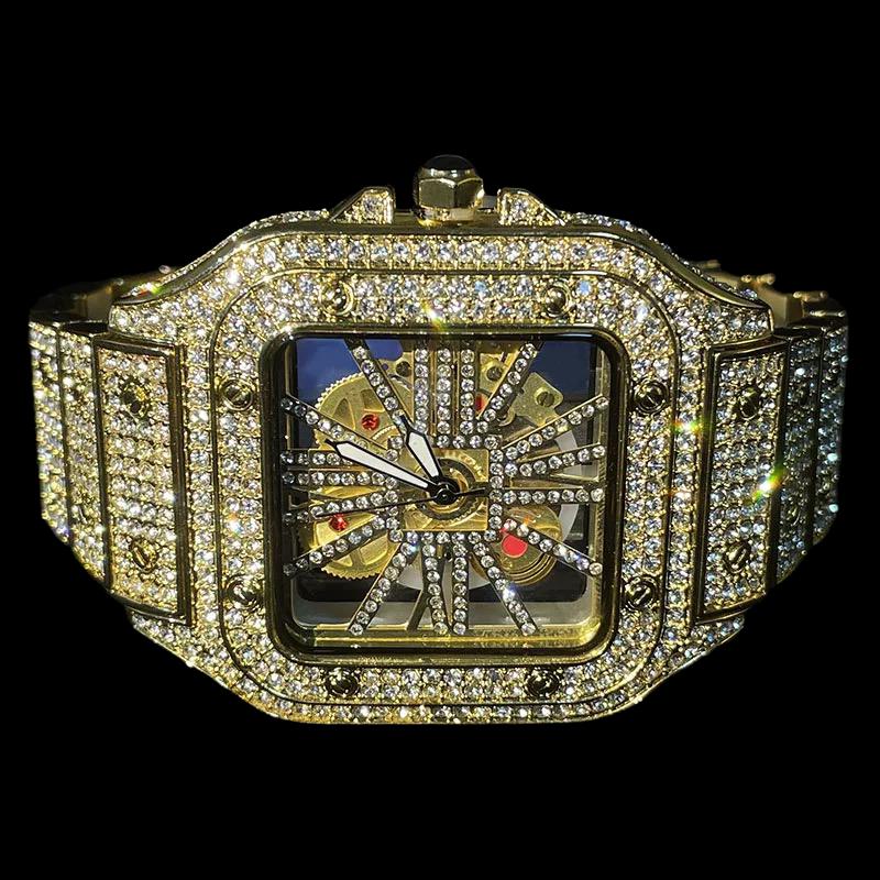 Iced Out Gold Plated King Square Skeleton Horloge