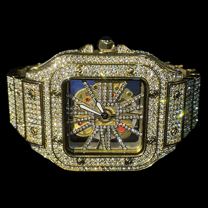 Iced Out Gold Plated King Square Skeleton Horloge