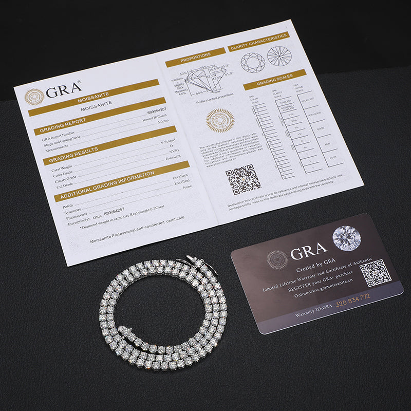 5MM SILVER MOISSANITE DIAMOND TENNIS CHAIN