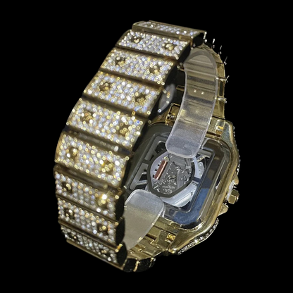 Fully Iced Out Montre King Square Skeleton plaquée or