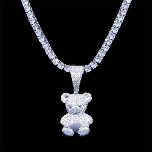 Pendentif ours en peluche avec diamants moissanite