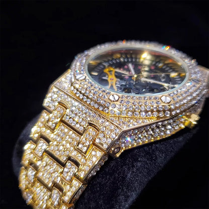 Montre Squelette Automatique Fully Iced Out Plaquée Or