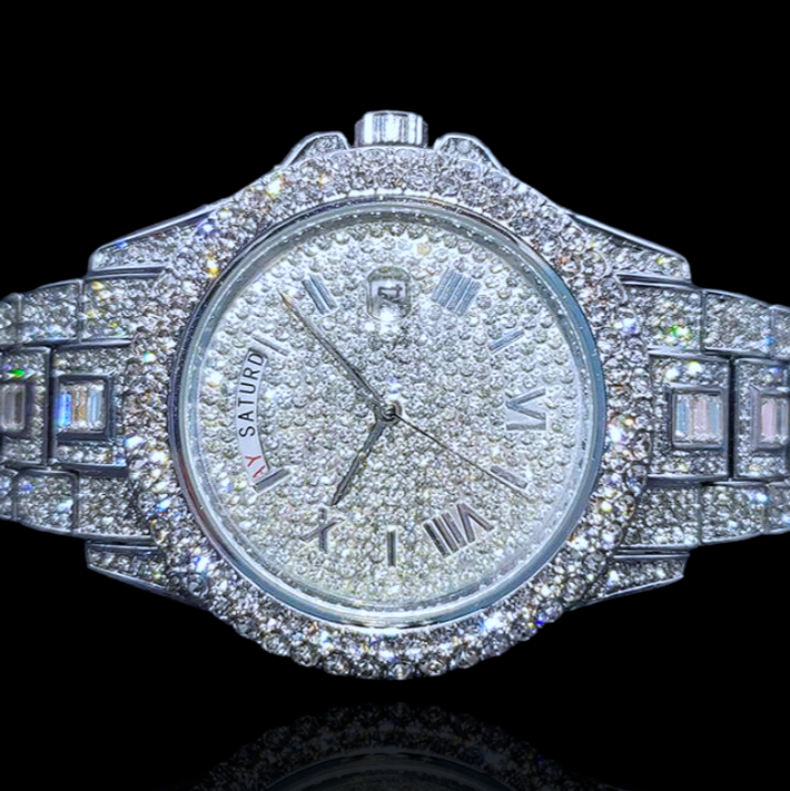 Fully Iced Out Roman GMT Master Baguette watch