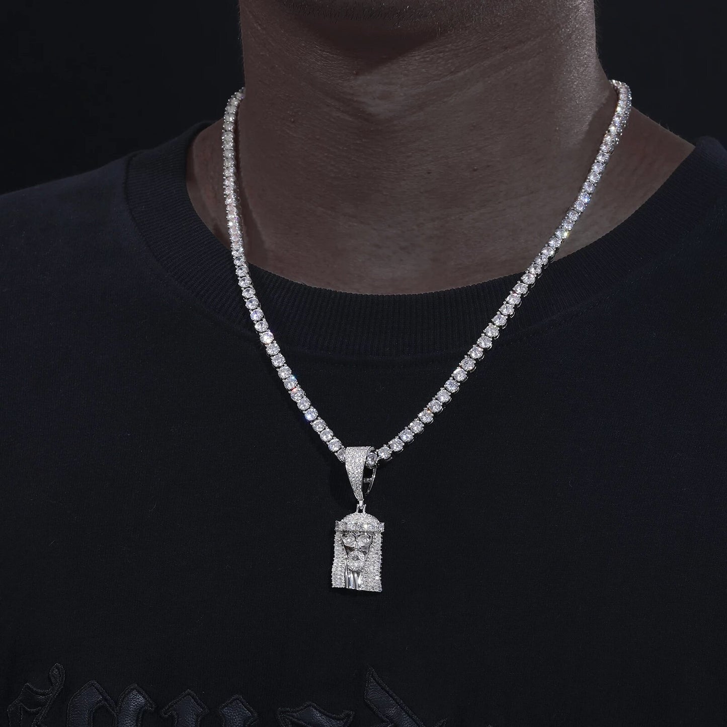 Zilveren Moissanite diamanten Jezus hanger