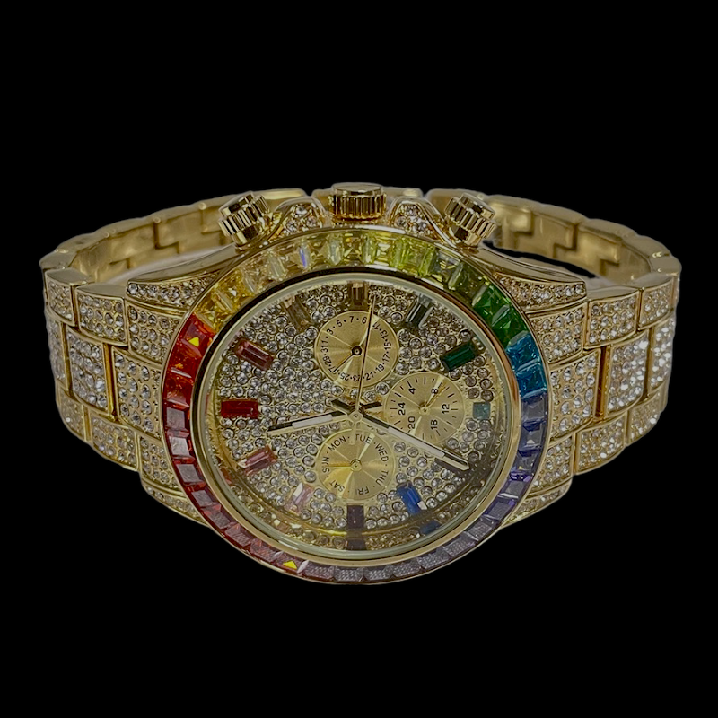 Montre chronographe Iced Out Rainbow