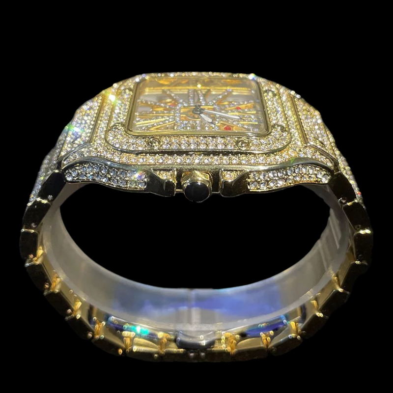 Iced Out Gold Plated King Square Skeleton Horloge