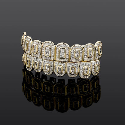 Ensemble de grillz à baguette glacée plaqué or de qualité supérieure